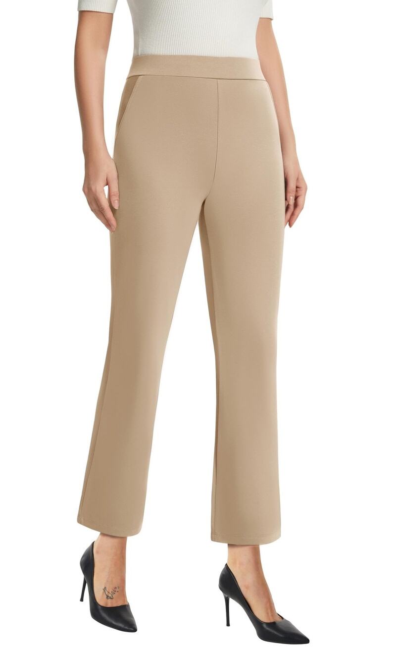 AFJTB Womens Cropped Flare Pants XS Brown Knit Stretch Pull On High Waist